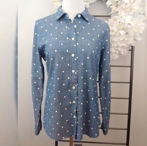 J Crew Perfect Shirt Chambray Polka Dot